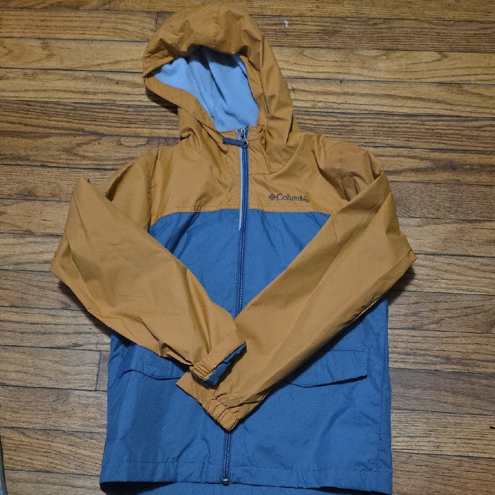 Columbia Tan and Blue Hooded Jacket